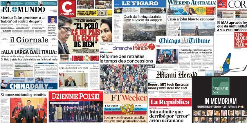 Unes de presse des 11 et 12 janvier 2020