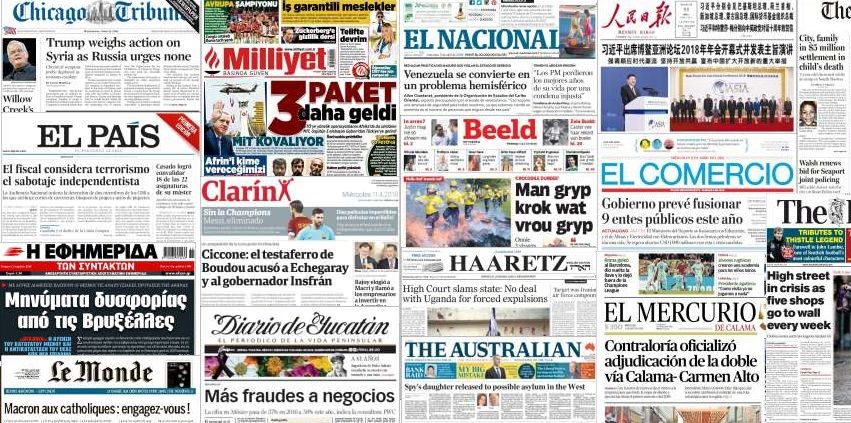 Unes de presse du 11 avril 2018