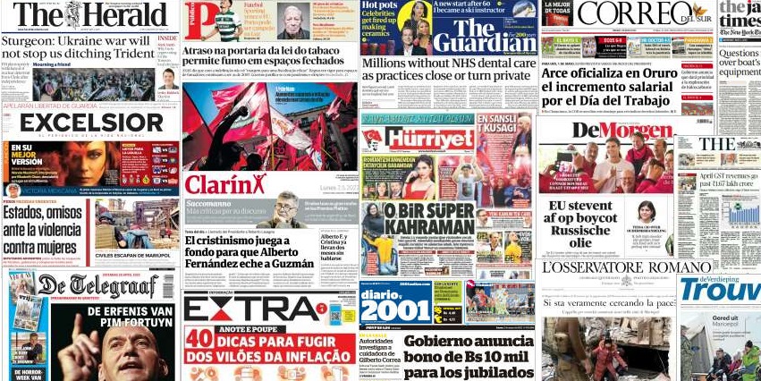 Quelques unes de presse du 2 mai 2022