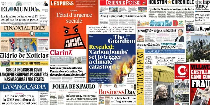 Quelques unes de presse du 12 mai 2022