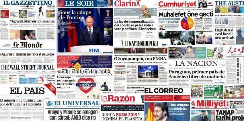 Unes de presse du 14 juin 2018