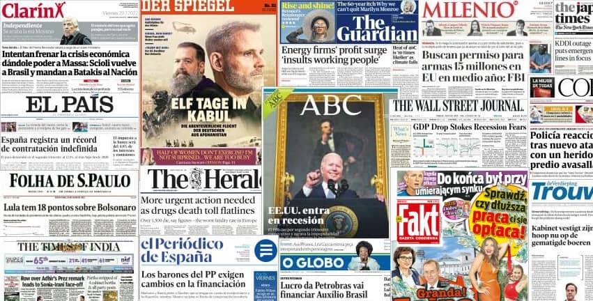 Quelques unes de presse du 29 juillet 2022