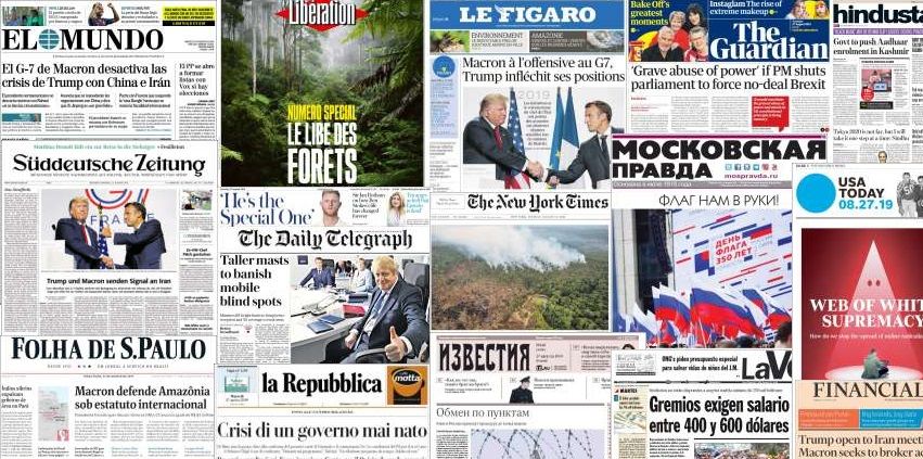 Unes de presse du 27 aout 2019