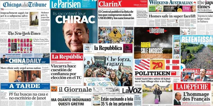 Unes de presse des 28 et 29 septembre 2019