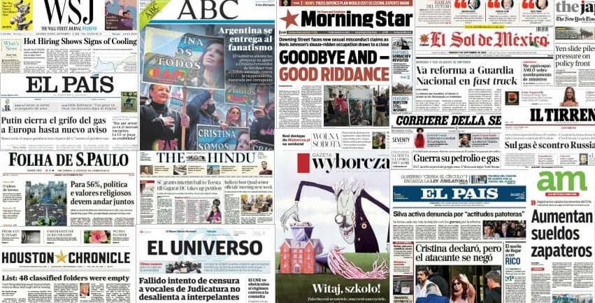 Quelques unes de presse du 3 septembre 2022