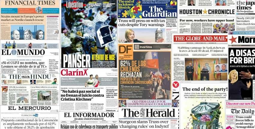 Quelques unes de presse du 5 septembre 2022