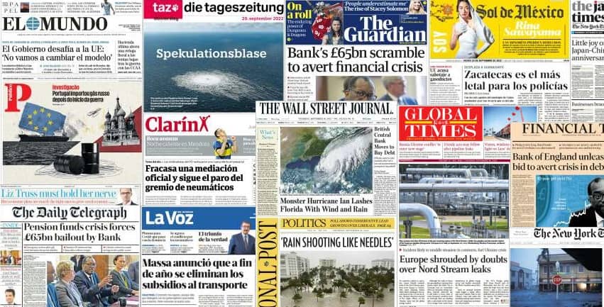 Quelques unes de presse du 29 septembre 2022