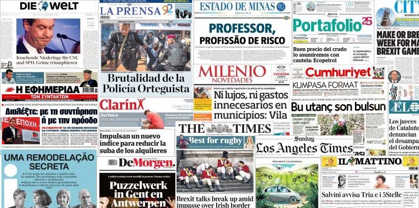 Unes de presse du 15 octobre 2018