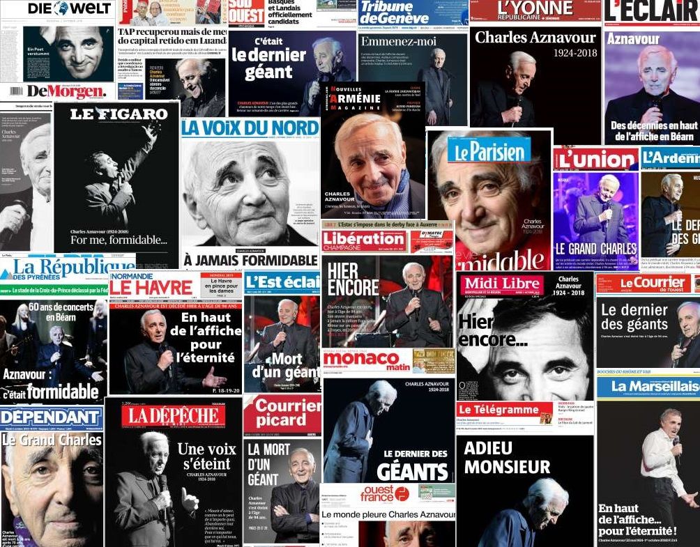 Unes de presse décés Charles Aznavour
