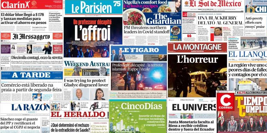 Unes de presse du 17 et 18 octobre 2020