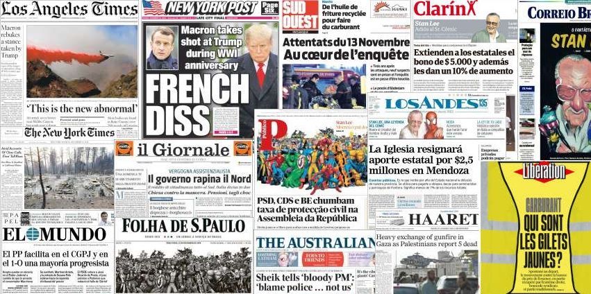 Unes de presse du 13 novembre 2018