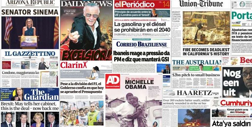 Unes de presse du 14 novembre 2018