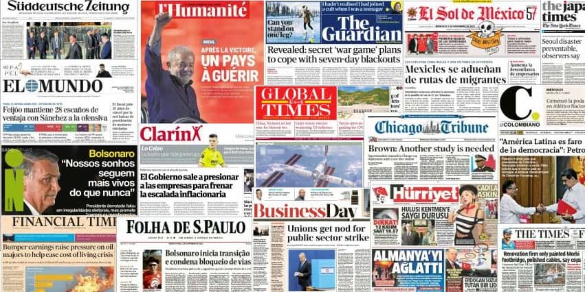 Quelques unes de presse du 2 novembre 2022