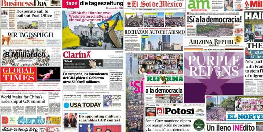 Quelques unes de presse du 14 novembre 2022