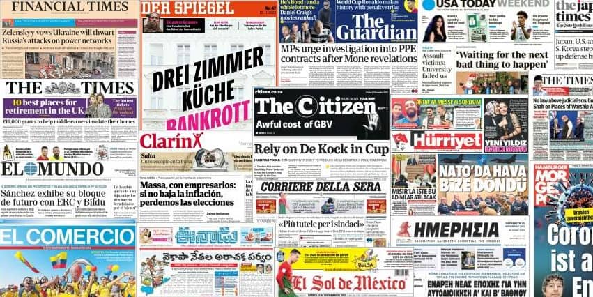 Quelques unes de presse du 25 novembre 2022